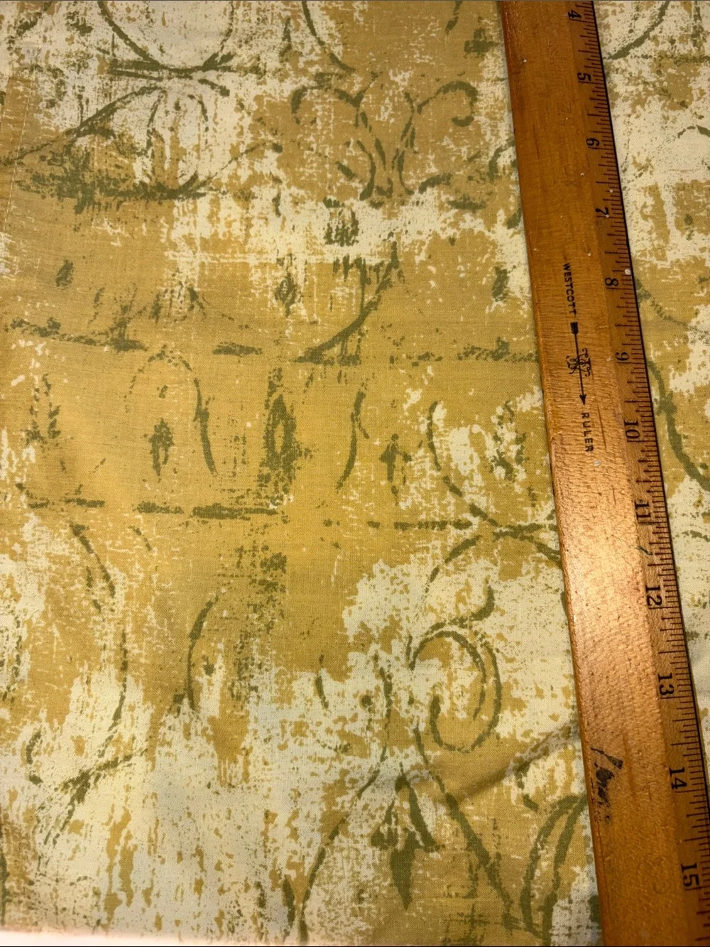 Vintage Distressed Botanical Print king flat sheet Panel in Yellow‎ and Sage D4